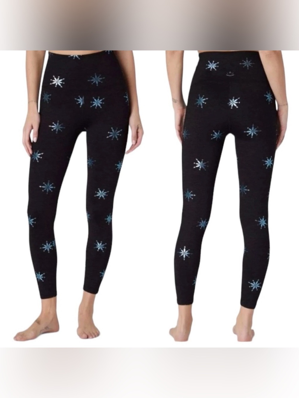 Beyond Yoga Snowflake Leggings High Waisted Black Foil Starburst Yoga Pants M